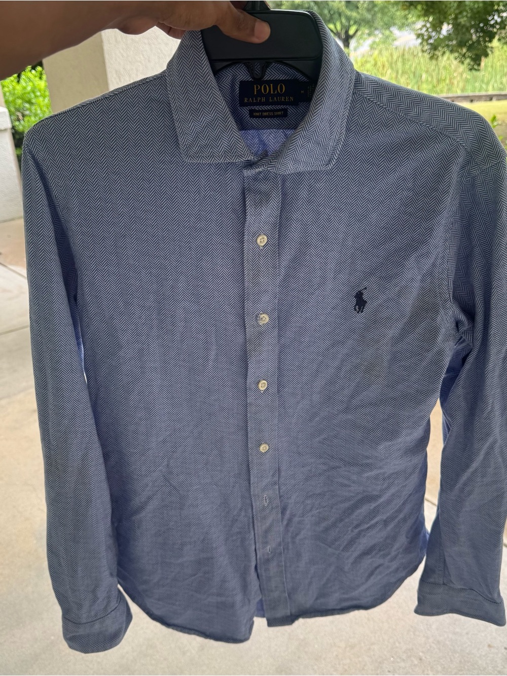 Polo Ralph Lauren Men’s M Classic Fit Knit Cotton Blue/White Herringbone Shirt